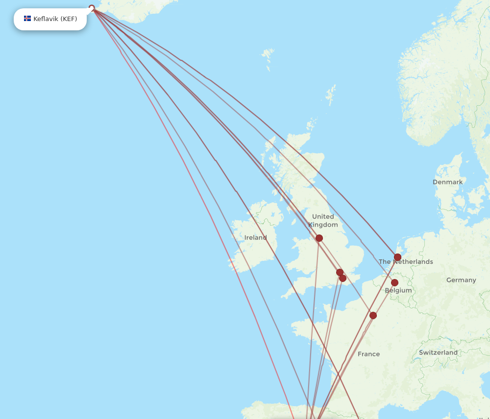 MAD to KEF flights and routes map