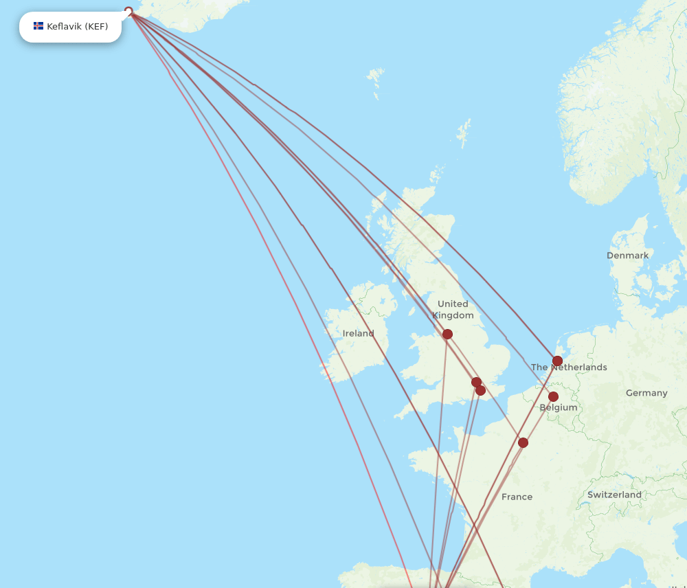 MAD-KEF flight routes