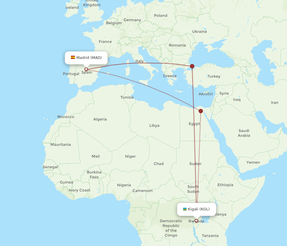 MAD-KGL flight routes