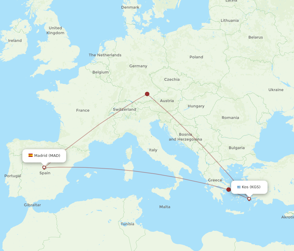 MAD to KGS flights and routes map