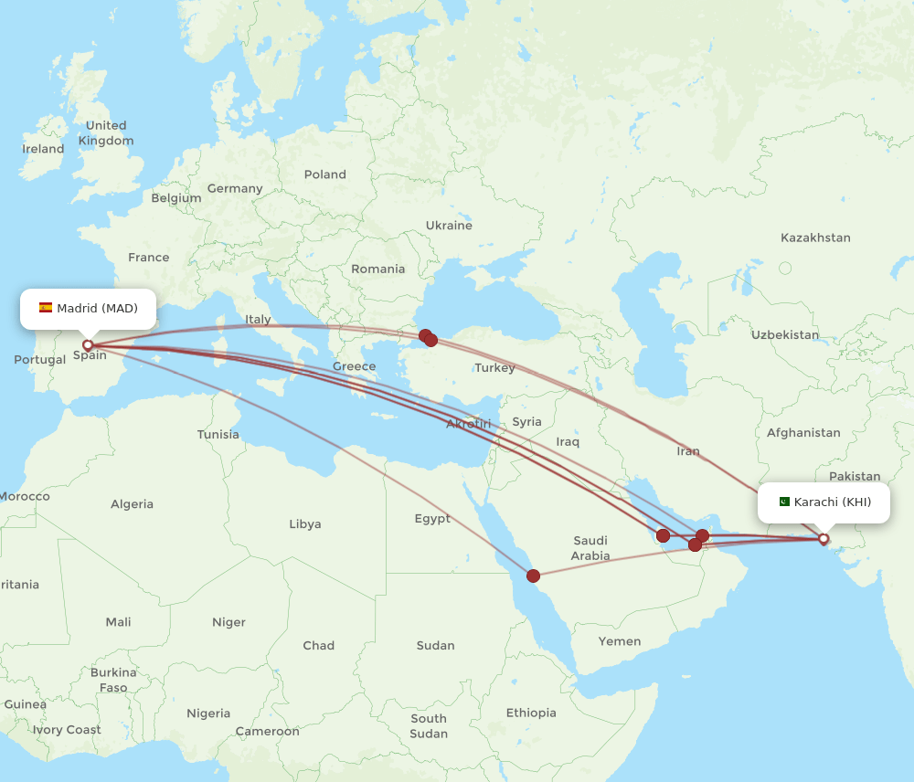 MAD-KHI flight routes
