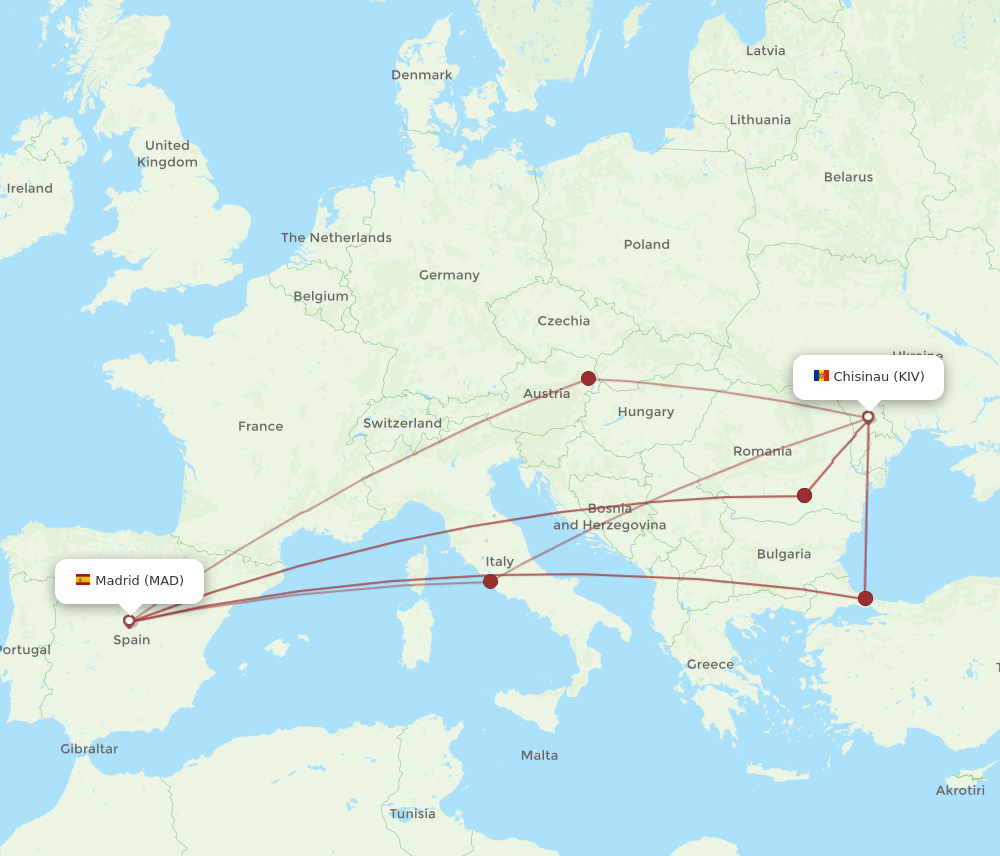 MAD to KIV flights and routes map