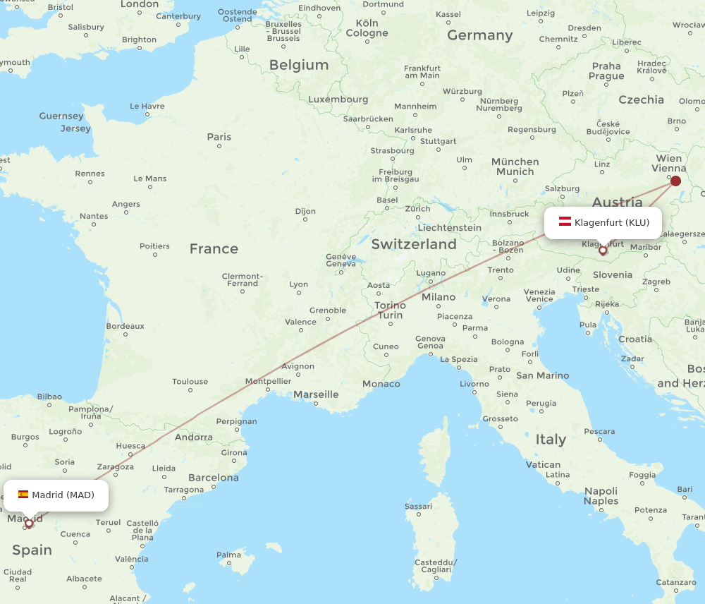 MAD-KLU flight routes