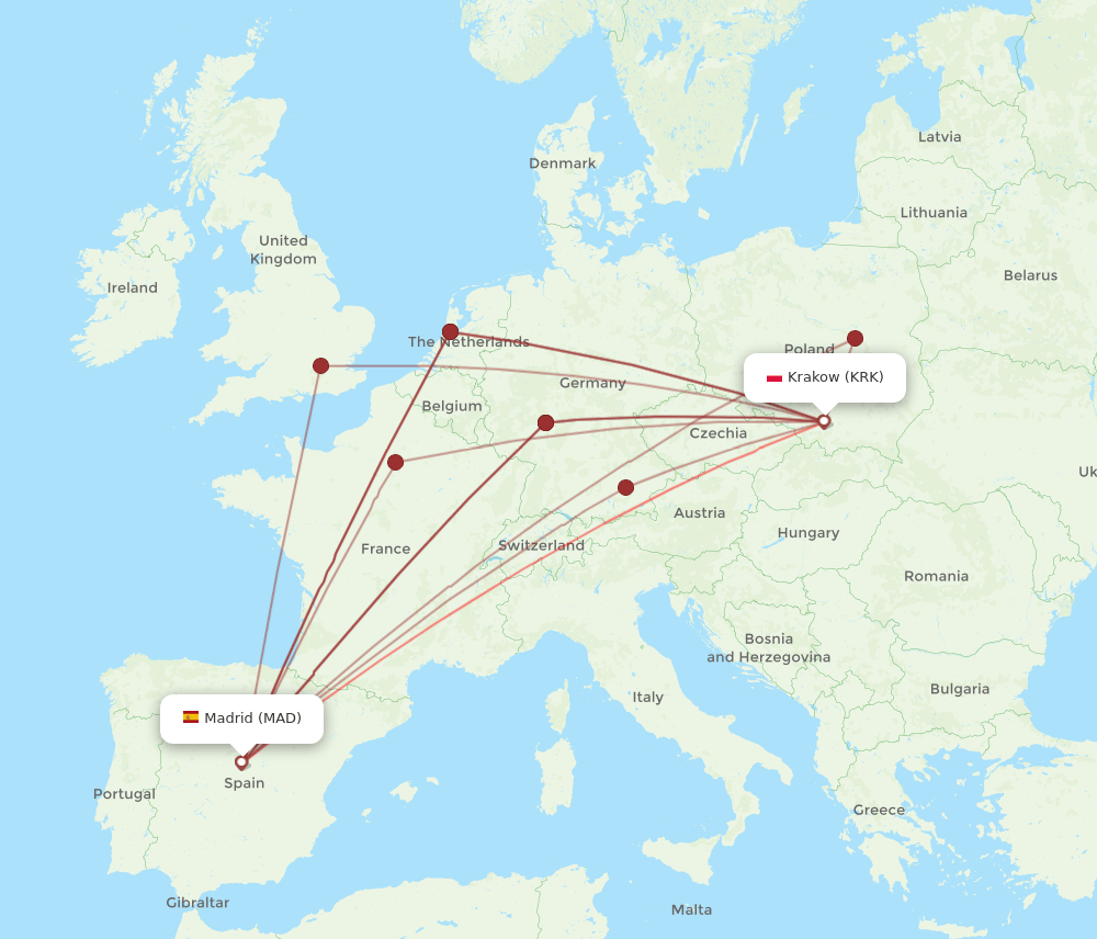 MAD-KRK flight routes