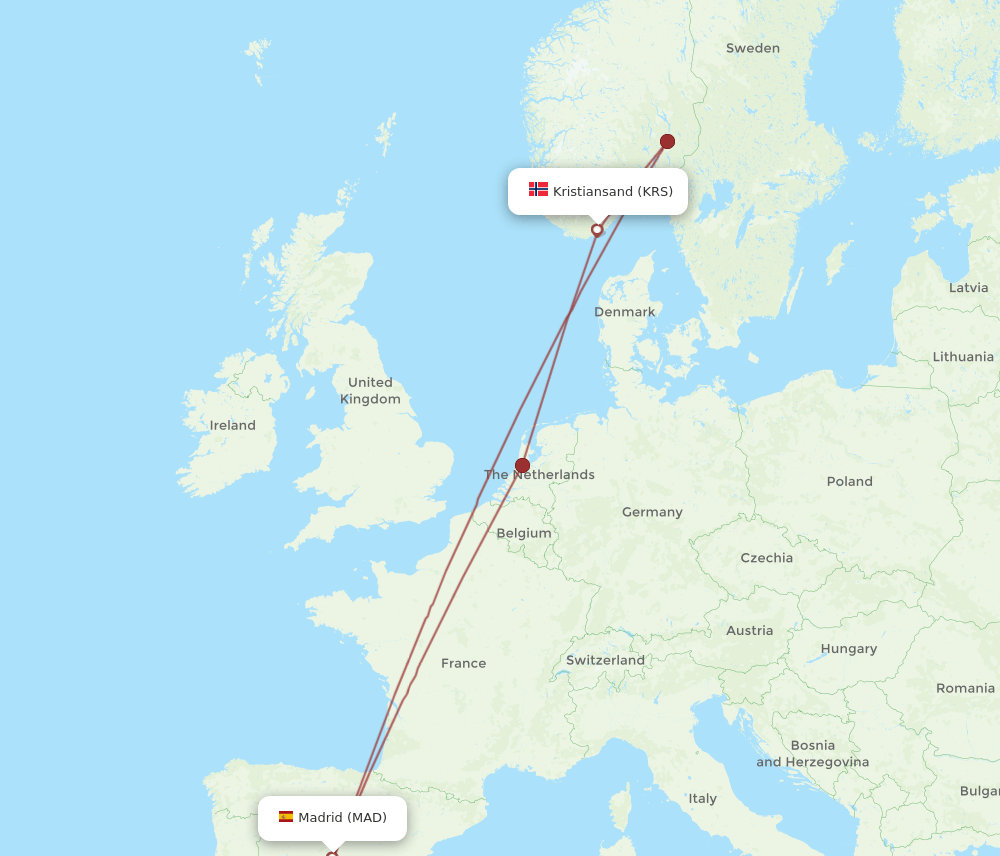 MAD-KRS flight routes