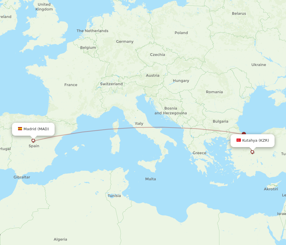 MAD-KZR flight routes