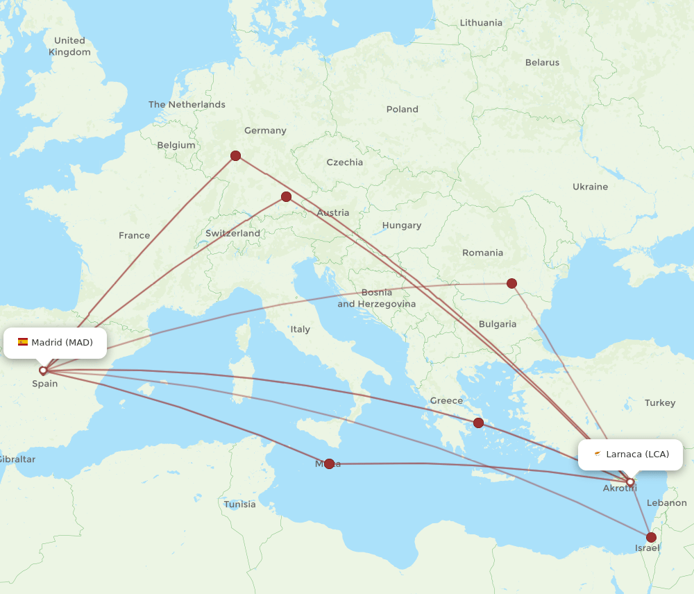 MAD-LCA flight routes