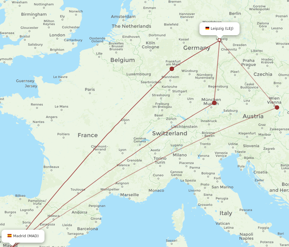 MAD to LEJ flights and routes map