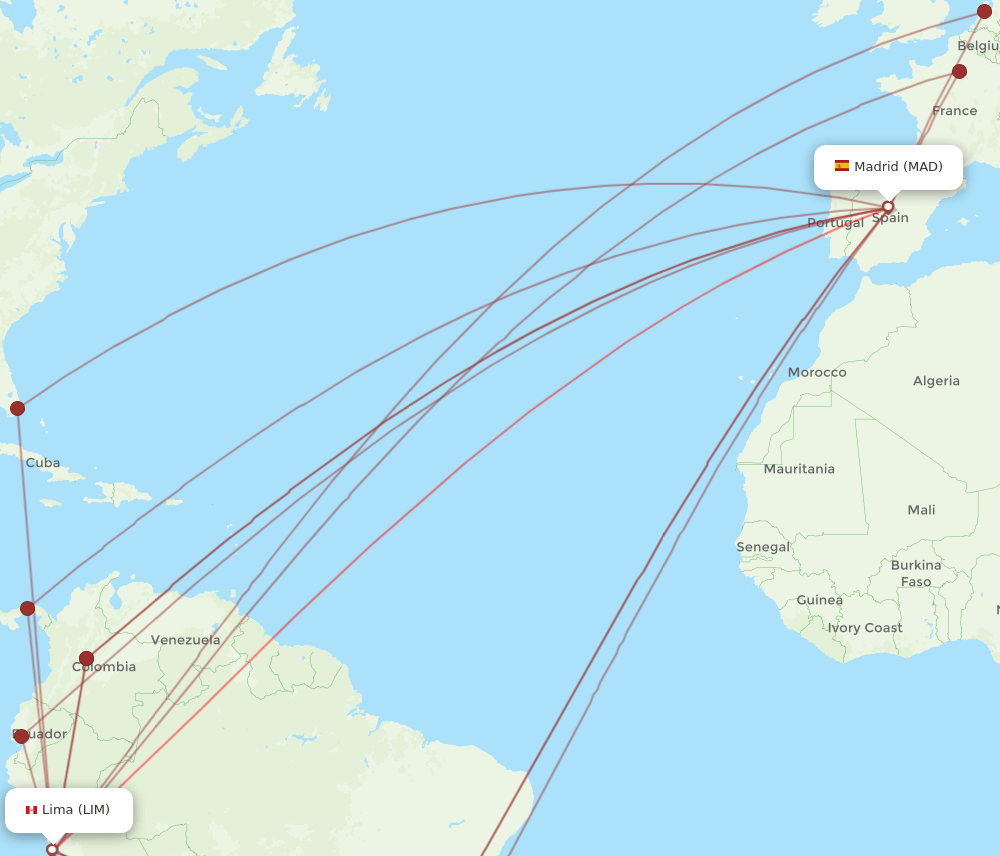 MAD to LIM flights and routes map