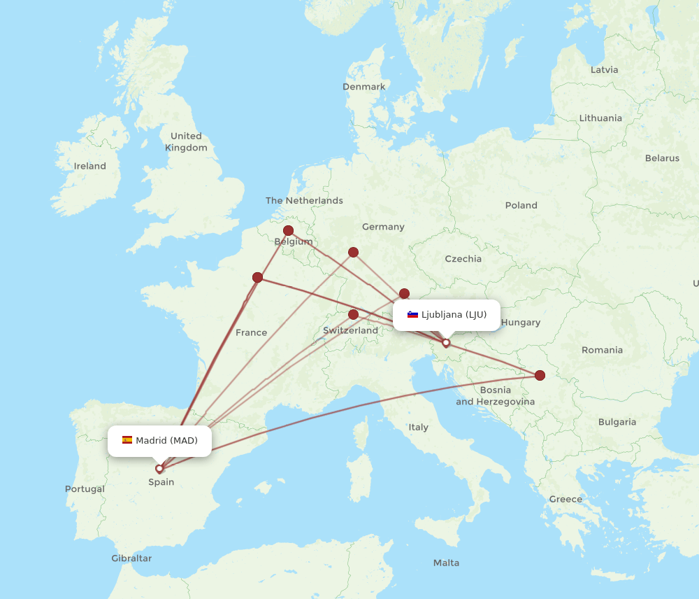 MAD-LJU flight routes