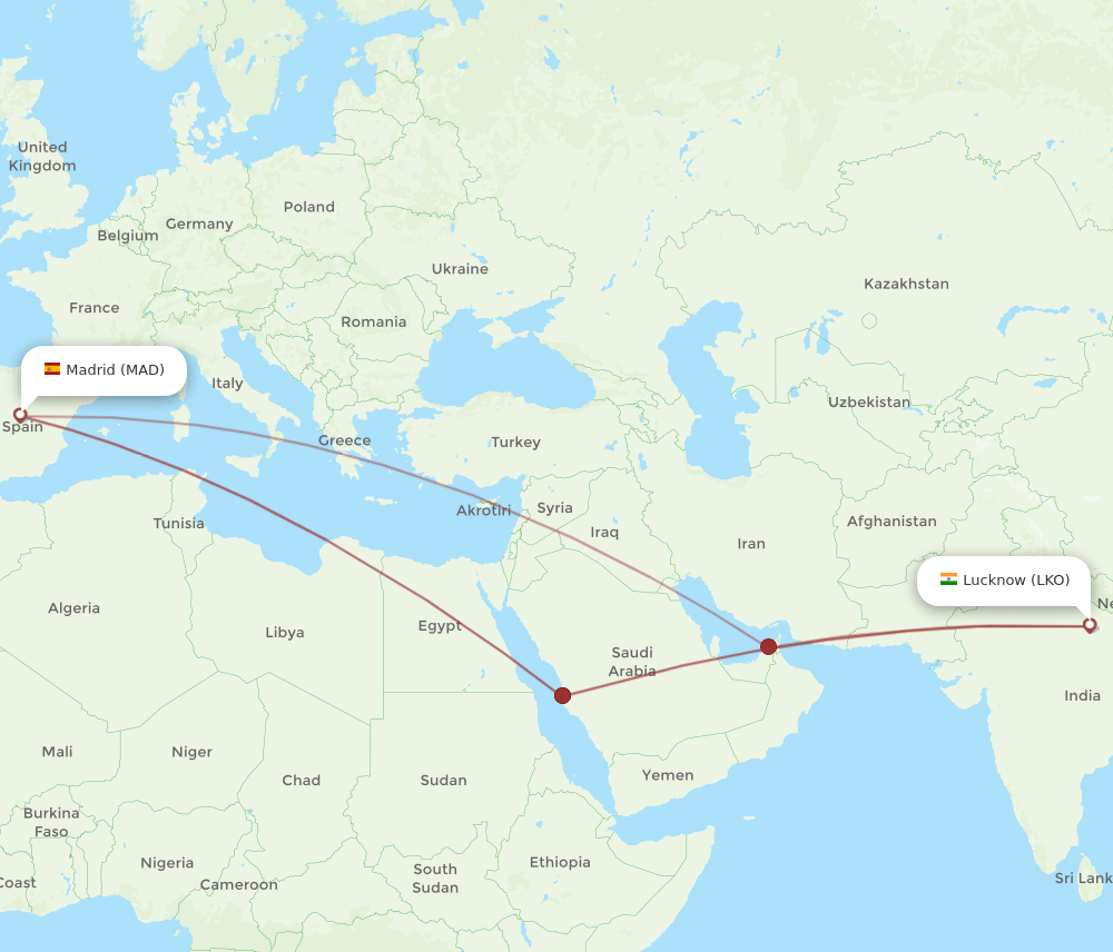 MAD-LKO flight routes