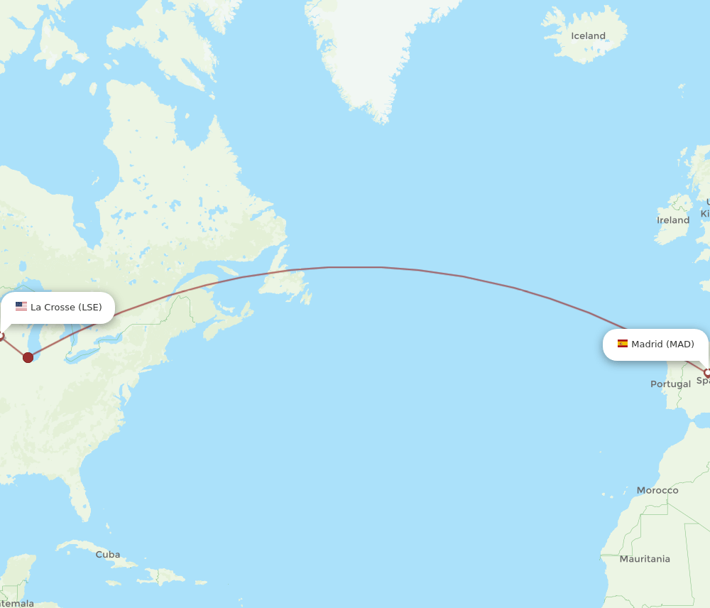 MAD to LSE flights and routes map