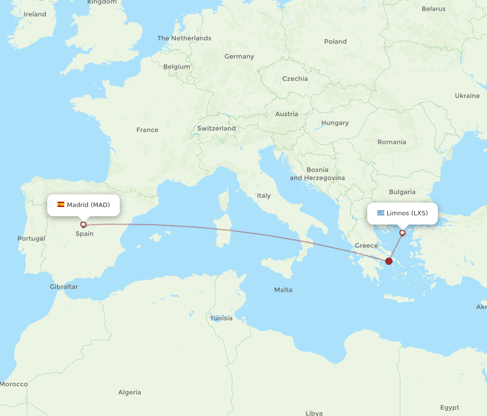 MAD to LXS flights and routes map