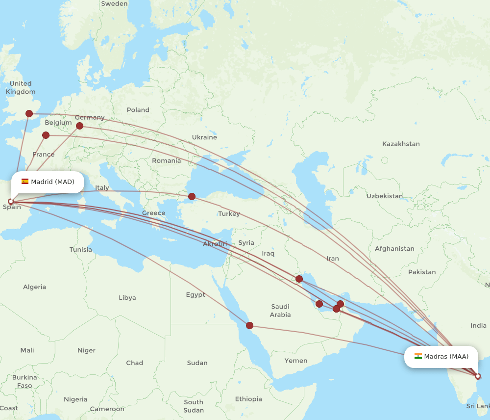 MAD-MAA flight routes