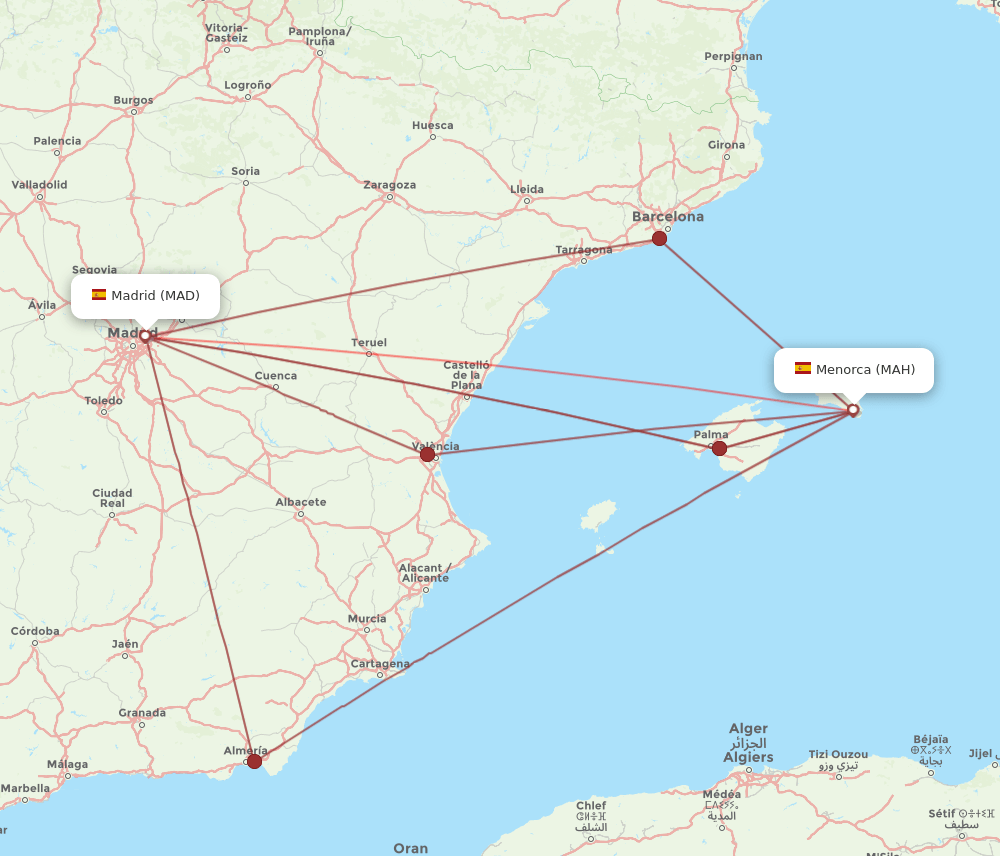 MAD to MAH flights and routes map