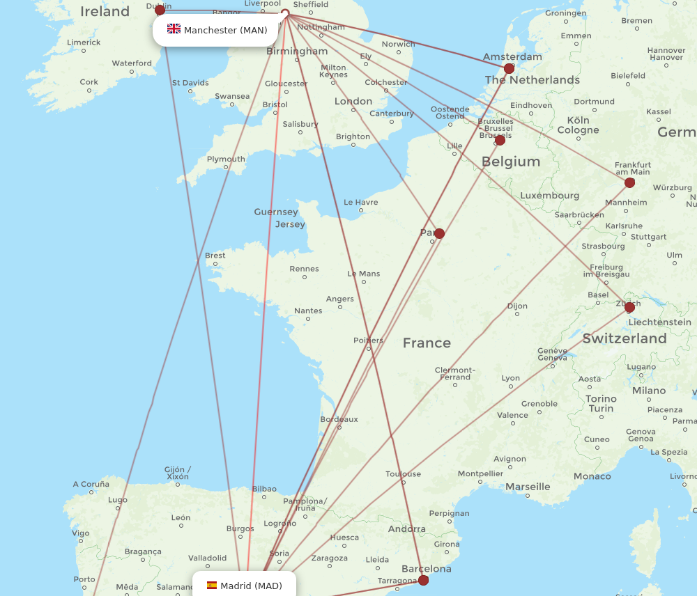 MAD to MAN flights and routes map