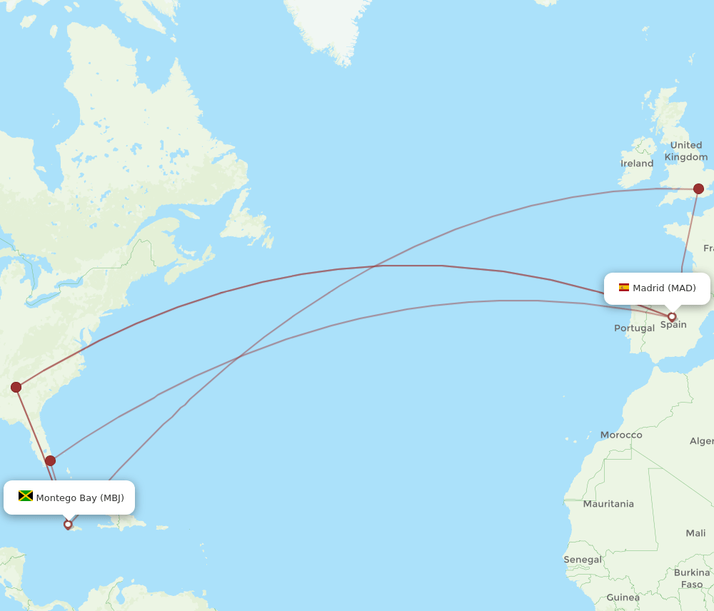 MAD-MBJ flight routes