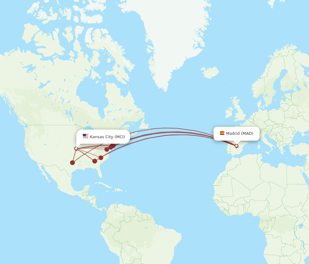 MAD-MCI flight routes