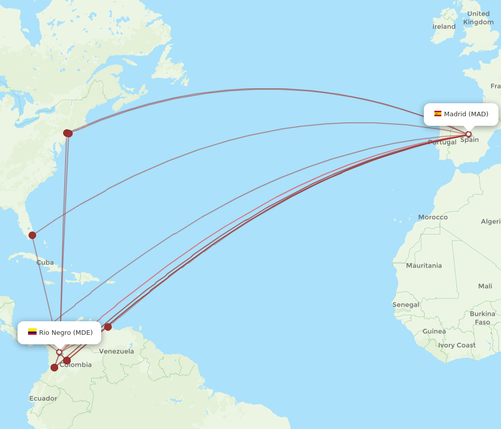 MAD to MDE flights and routes map