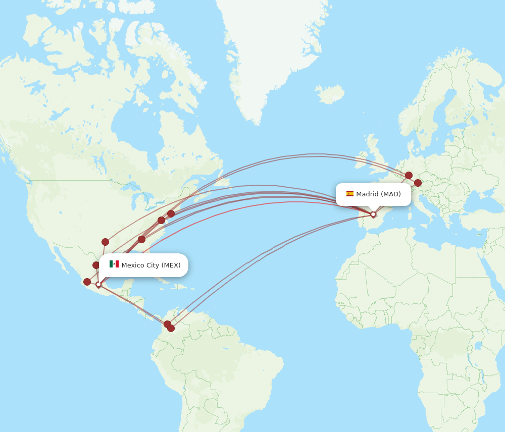 MAD to MEX flights and routes map