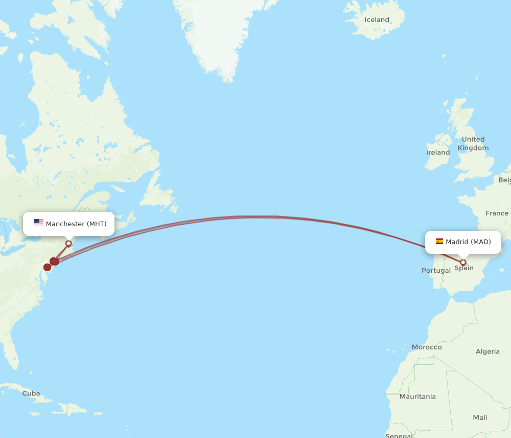 MAD to MHT flights and routes map