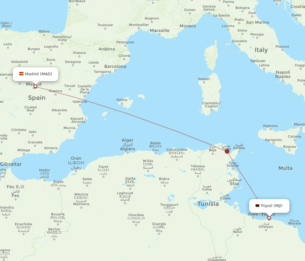 MAD to MJI flights and routes map