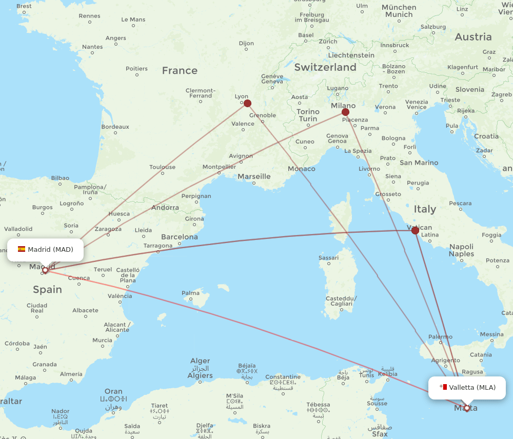 MAD-MLA flight routes