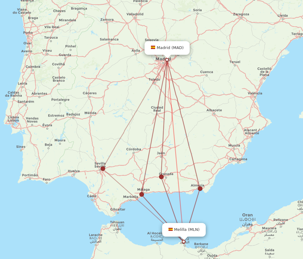 MAD to MLN flights and routes map