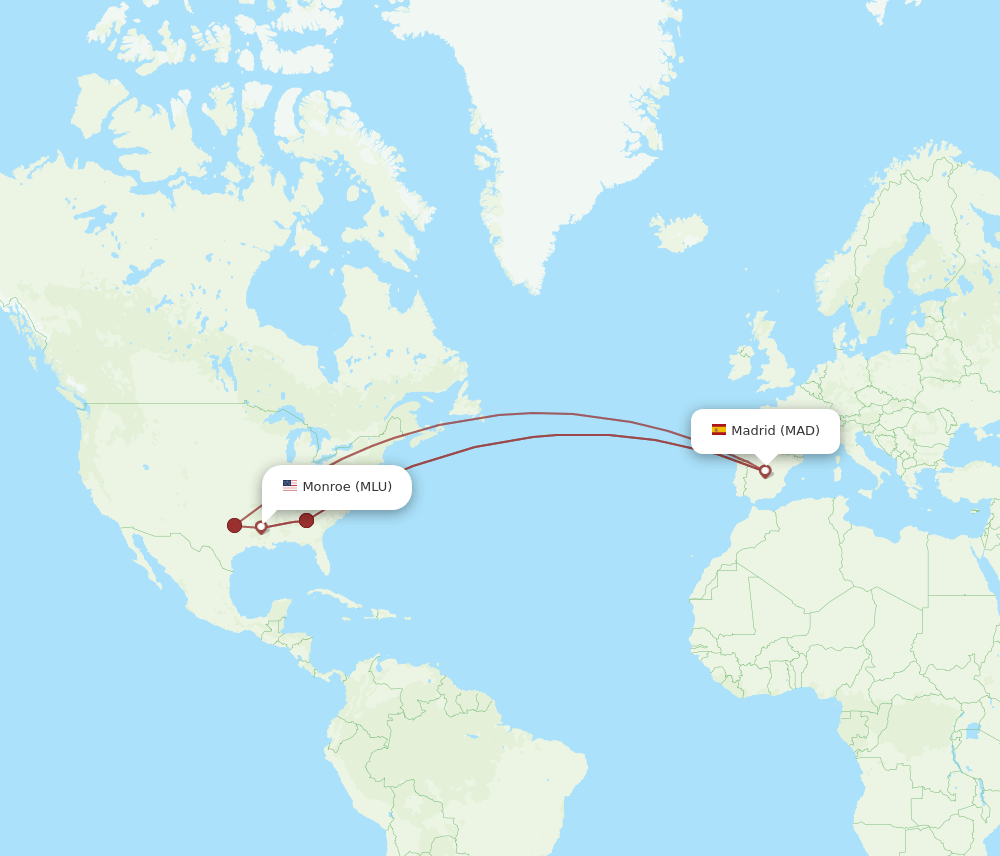 MAD-MLU flight routes