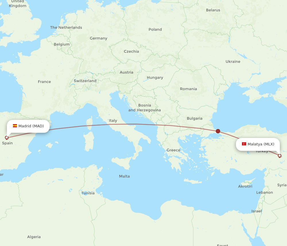 MAD to MLX flights and routes map