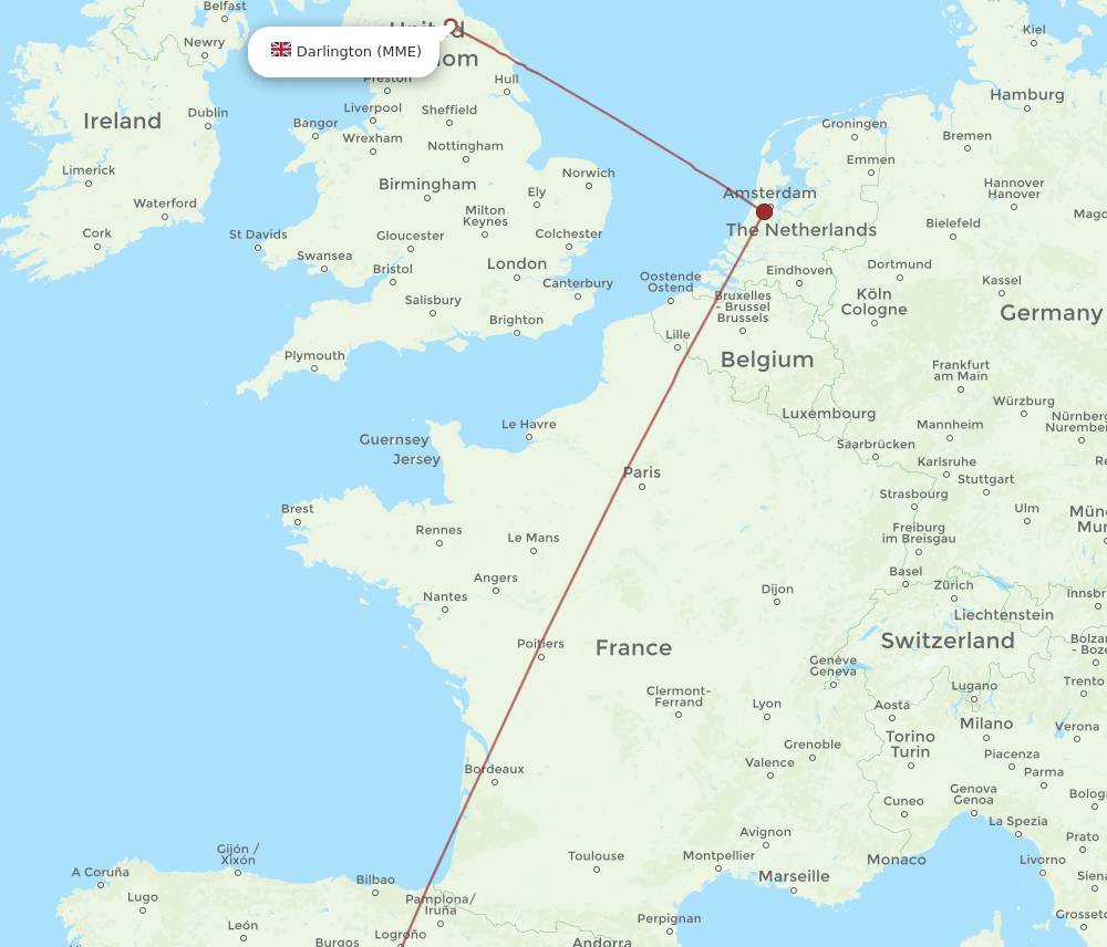 MAD to MME flights and routes map