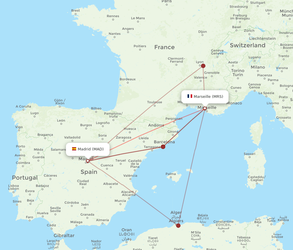 MAD to MRS flights and routes map