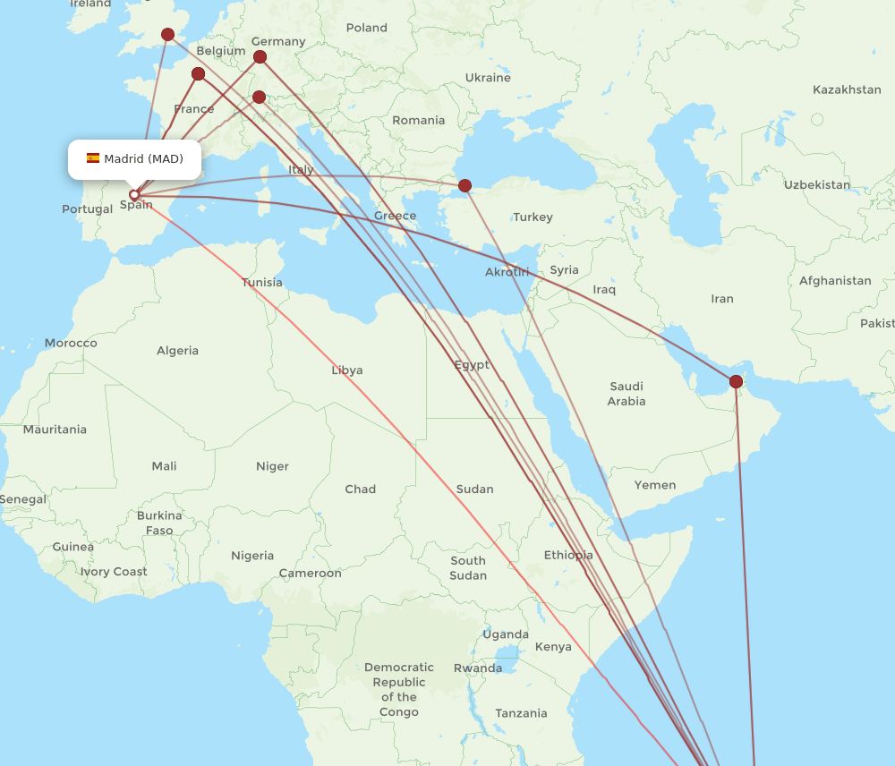 MAD-MRU flight routes