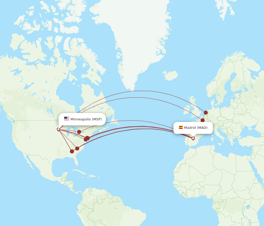 MAD to MSP flights and routes map