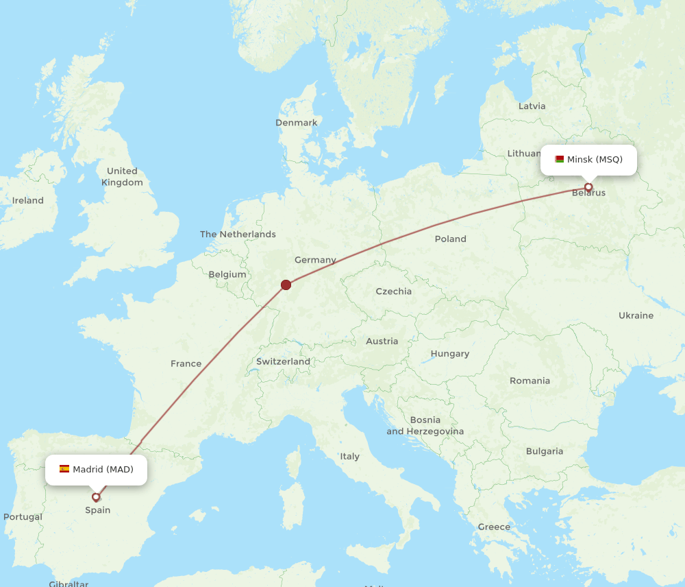 Madrid - Minsk route map and flight paths