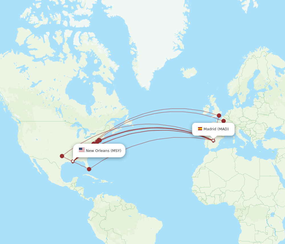 MAD-MSY flight routes