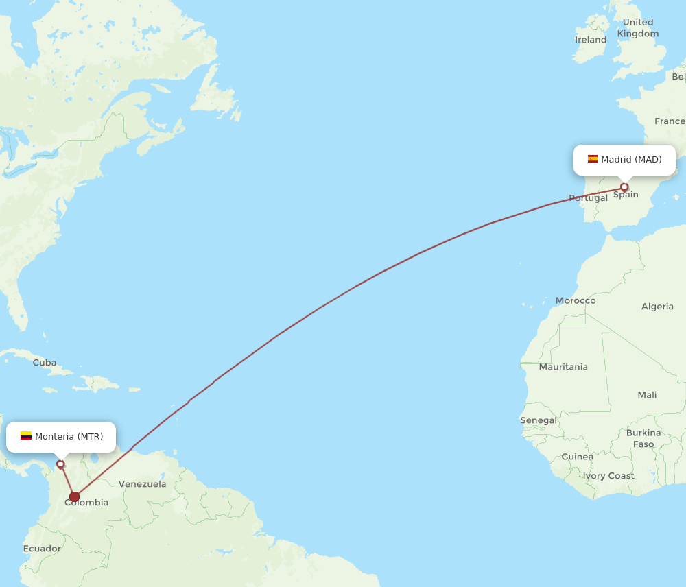 MAD to MTR flights and routes map