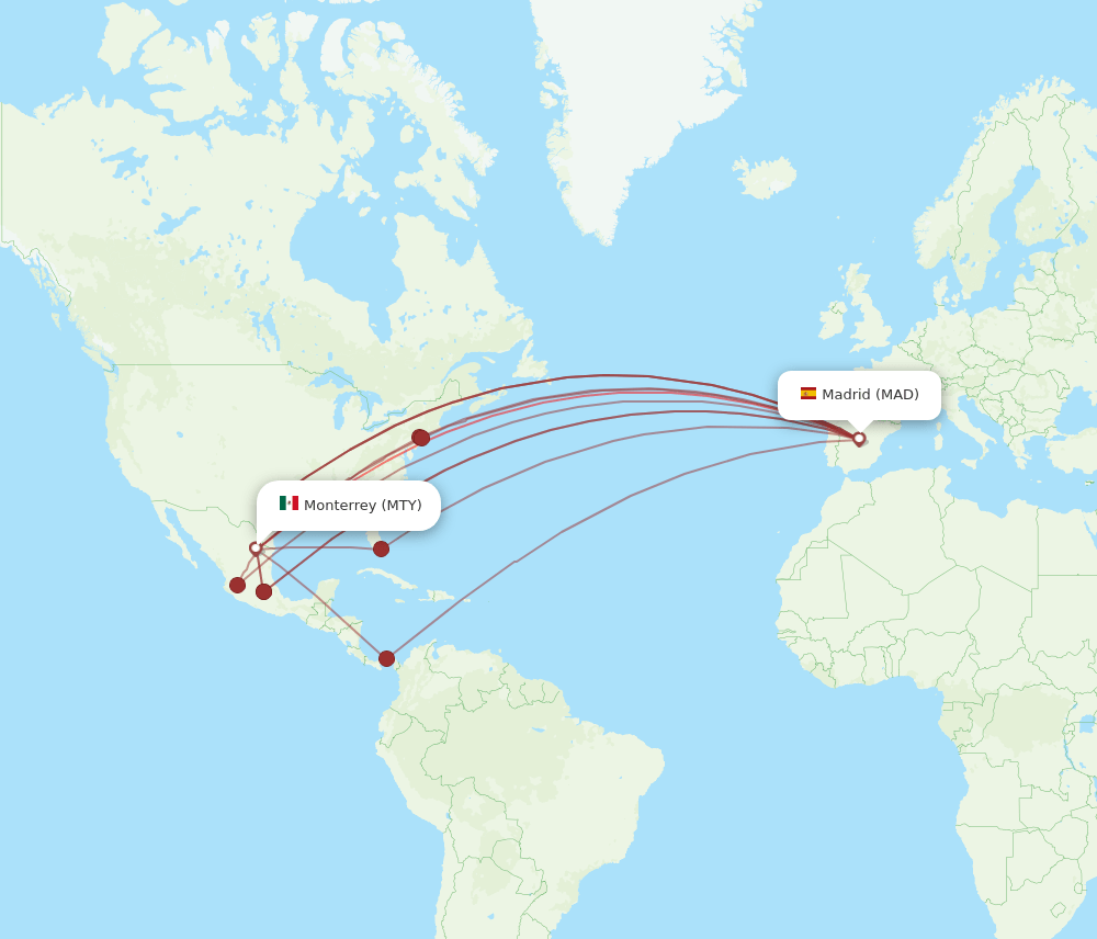 MAD to MTY flights and routes map