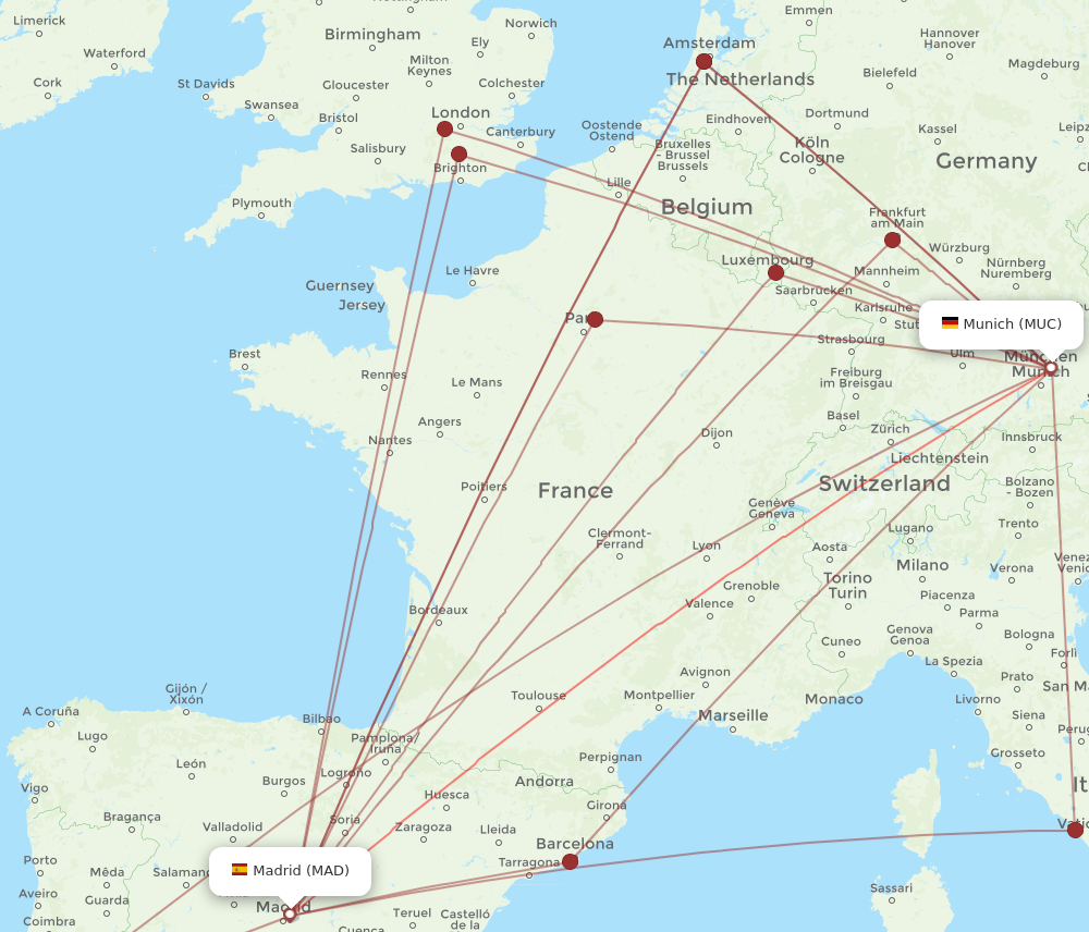 MAD to MUC flights and routes map