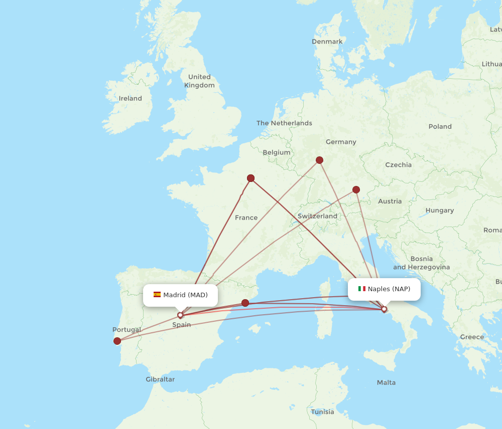 MAD to NAP flights and routes map