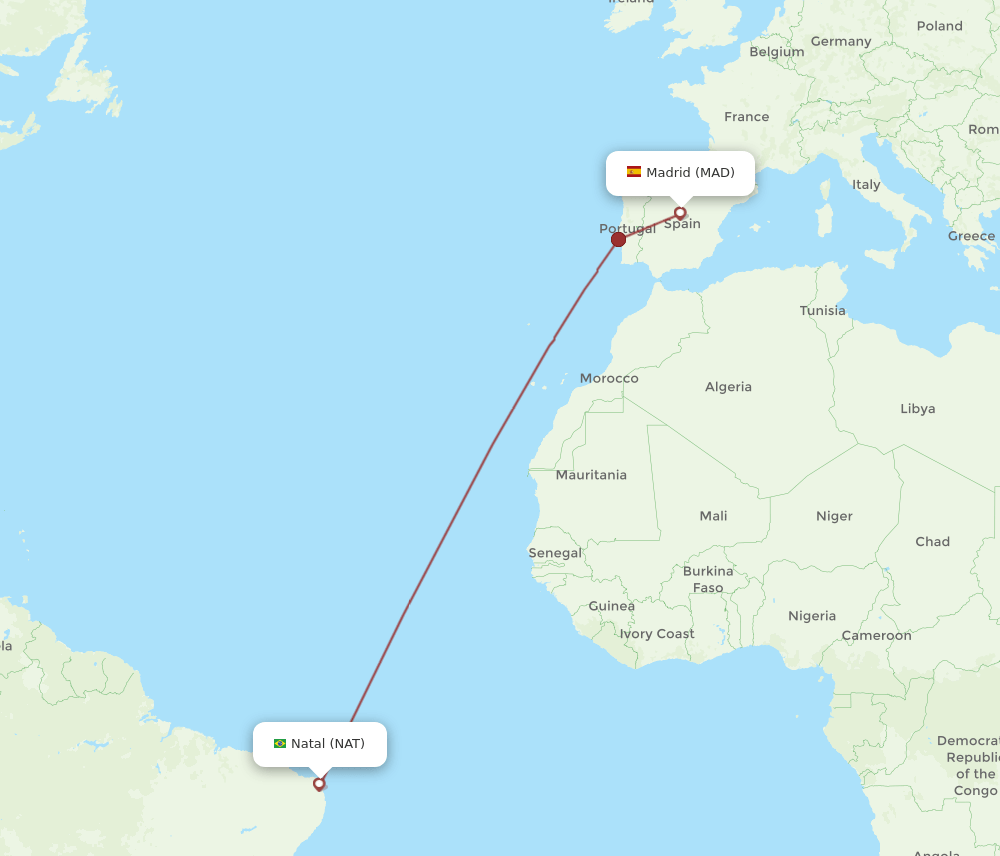 MAD to NAT flights and routes map