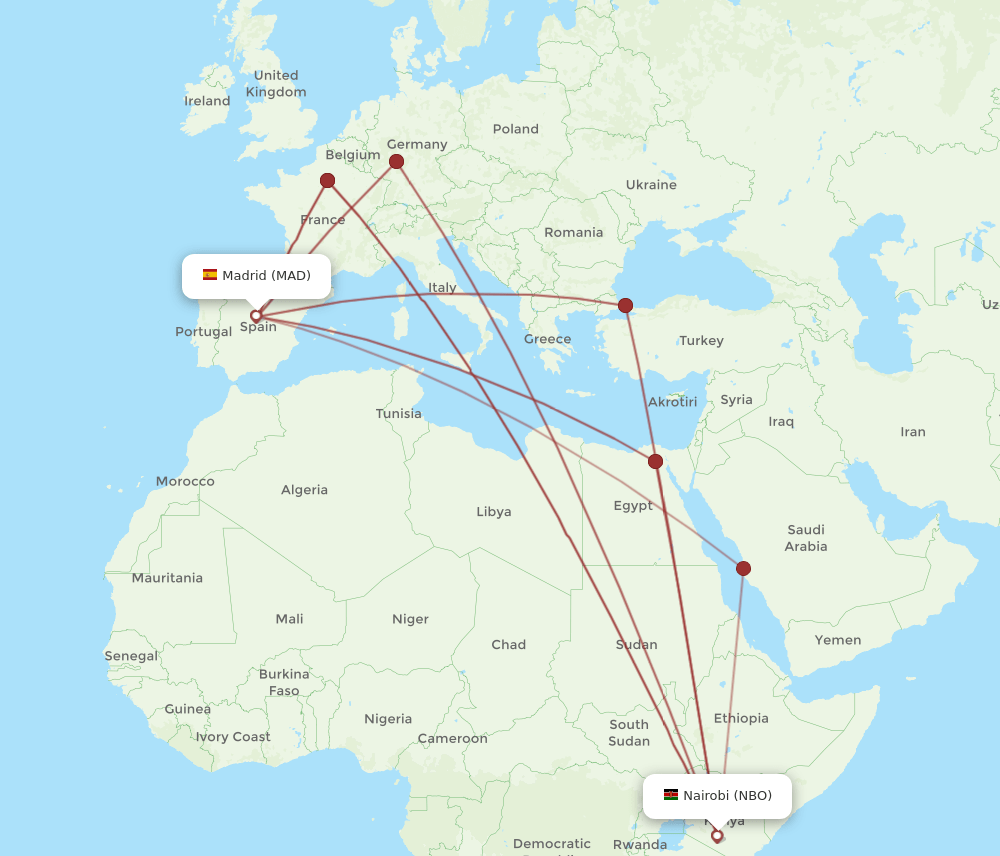 MAD-NBO flight routes