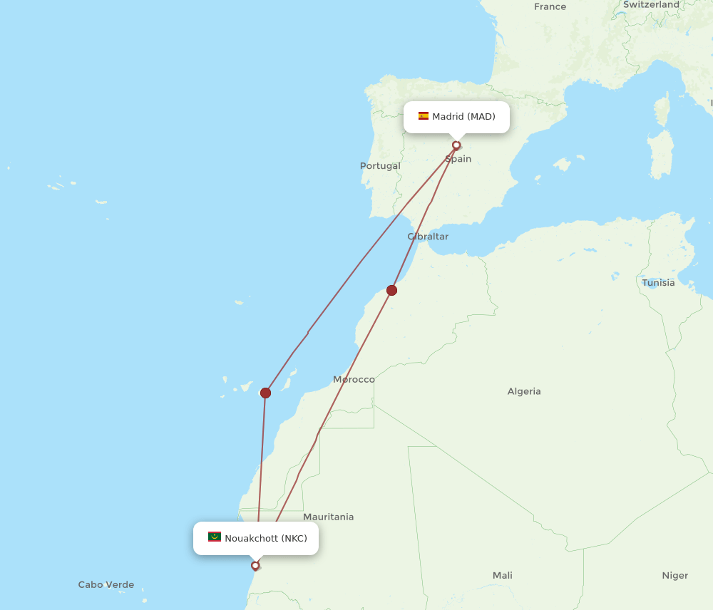 MAD-NKC flight routes