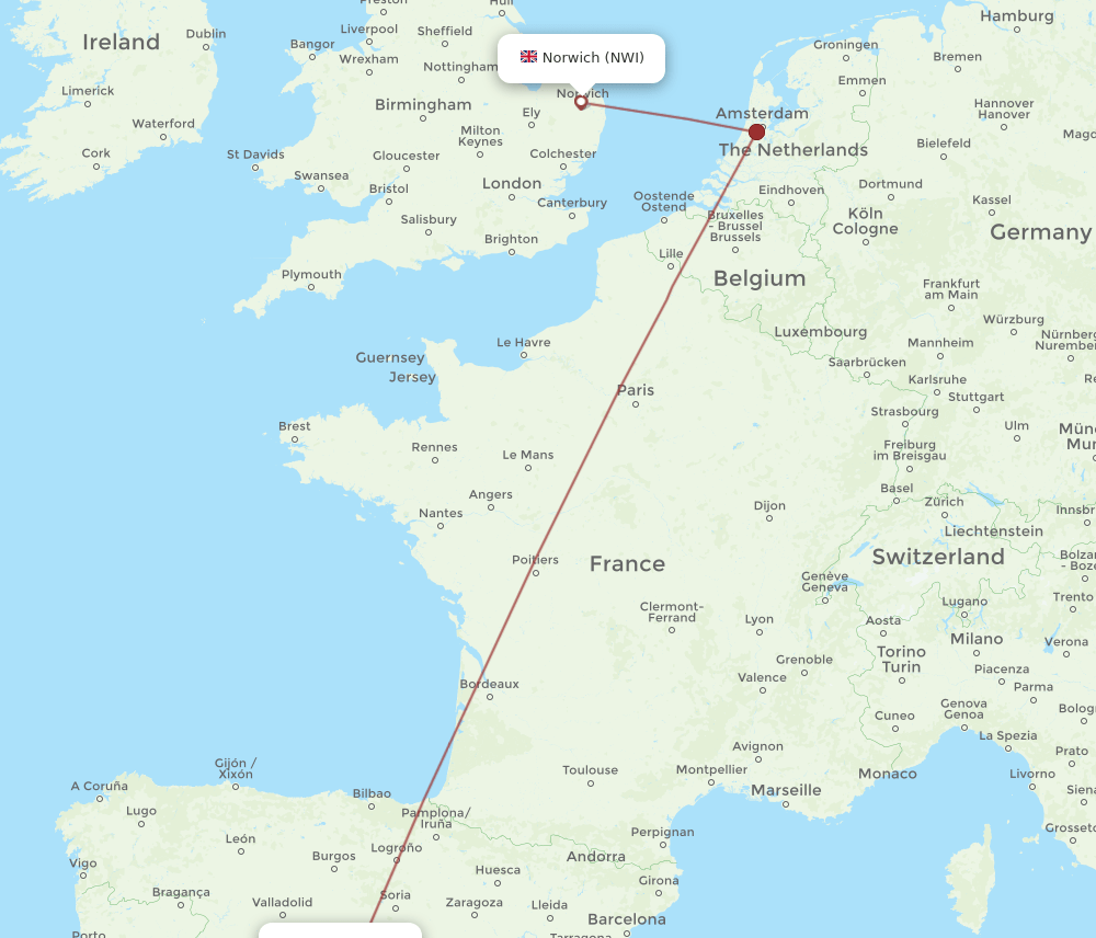 MAD-NWI flight routes