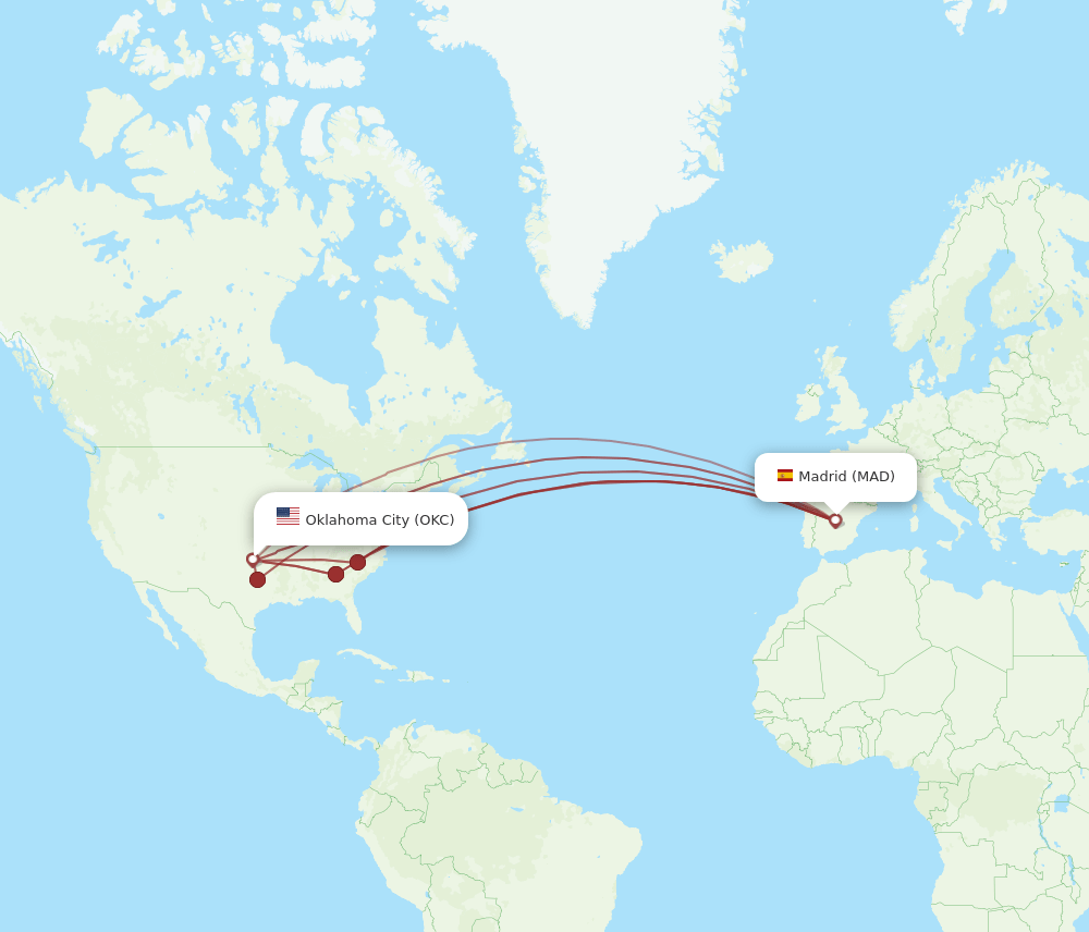 MAD to OKC flights and routes map