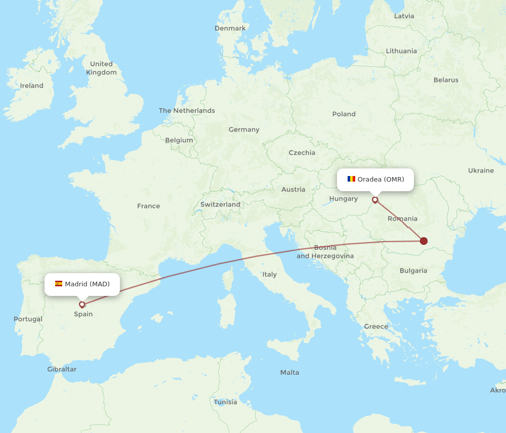 MAD to OMR flights and routes map