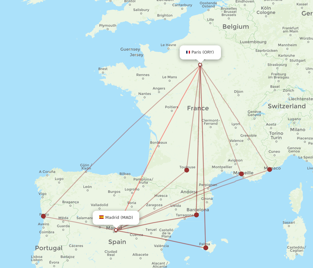 MAD to ORY flights and routes map