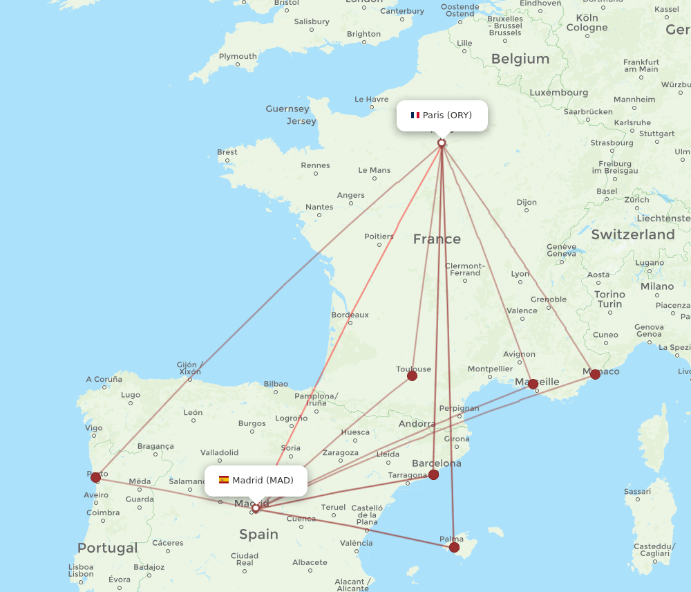 MAD to ORY flights and routes map