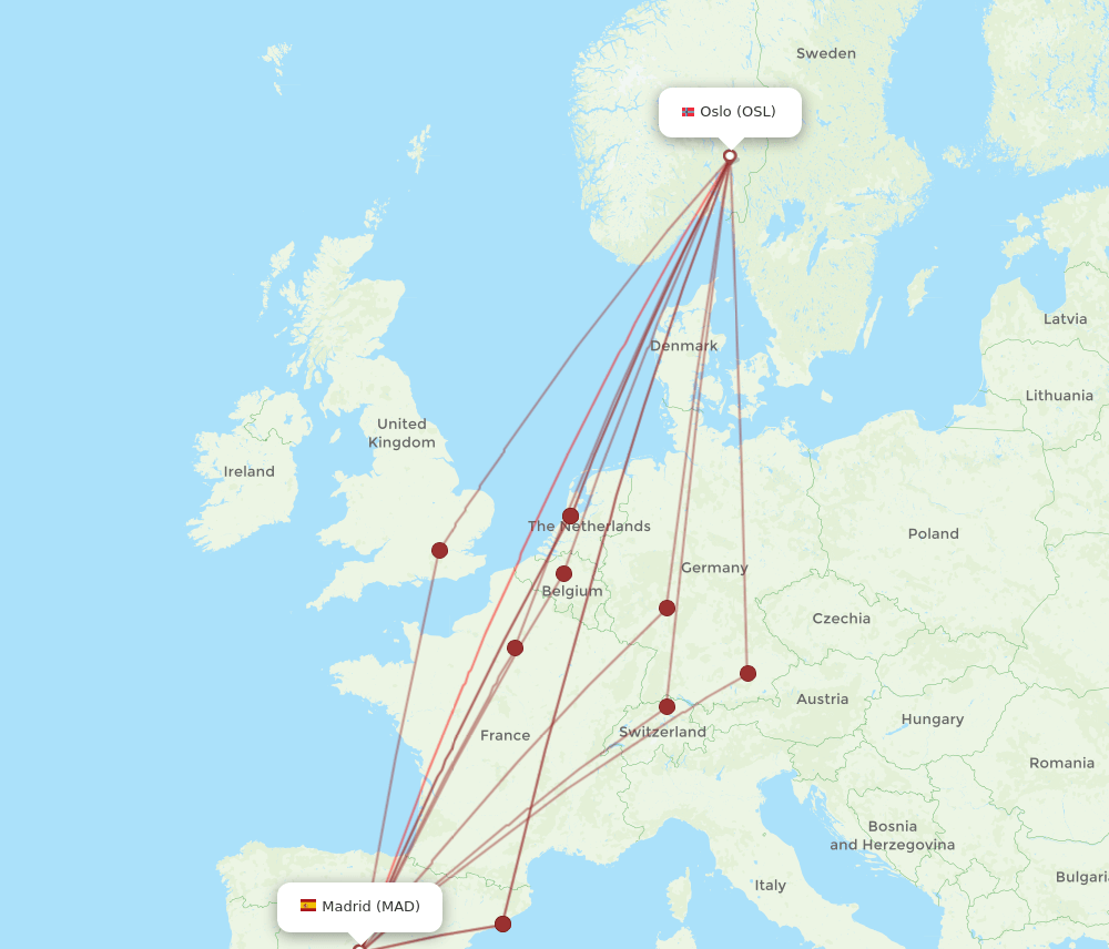 MAD-OSL flight routes