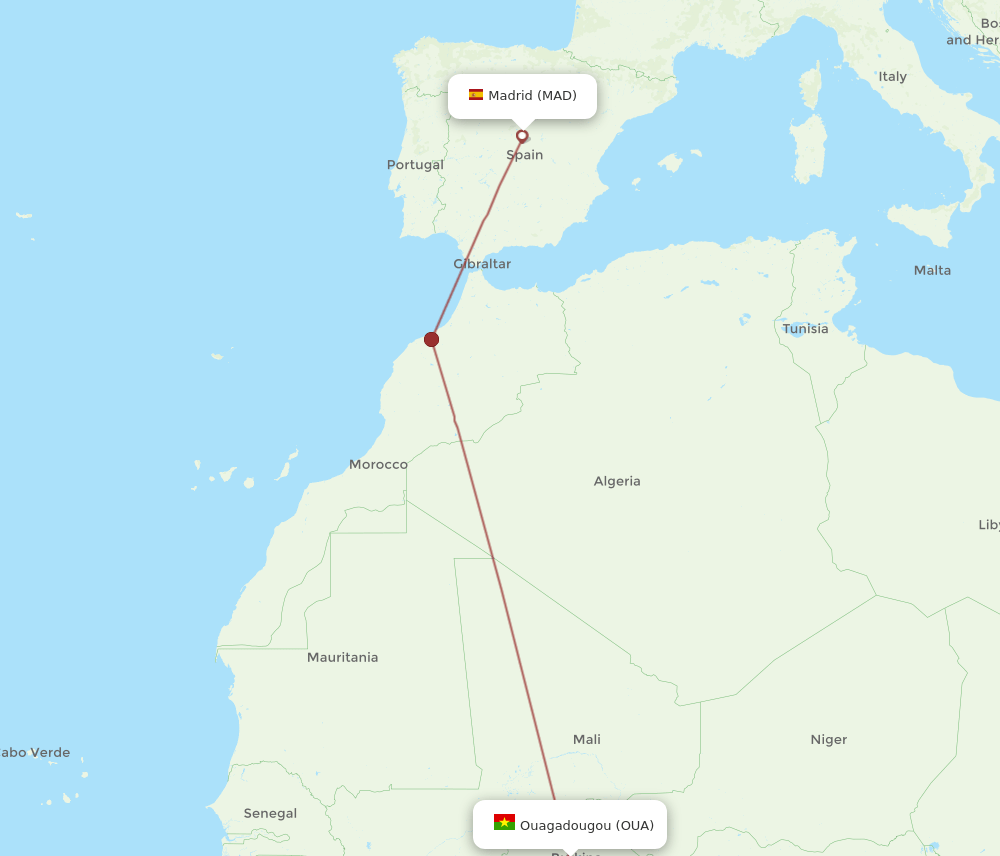 MAD to OUA flights and routes map